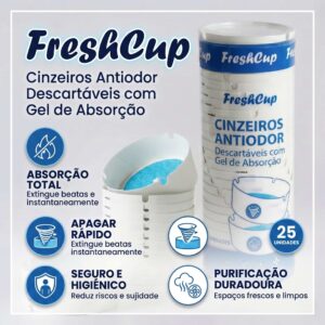 FreshCup | Cinzeiros descartáveis anti-odores com gel absorvente